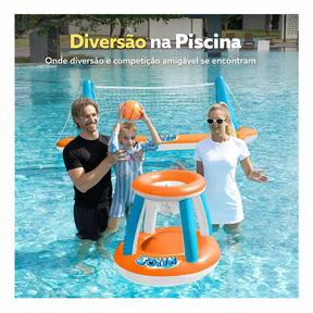 Arena Aquática PoolCandy - Conjunto Inflável de Basquete + Vôlei para Piscina