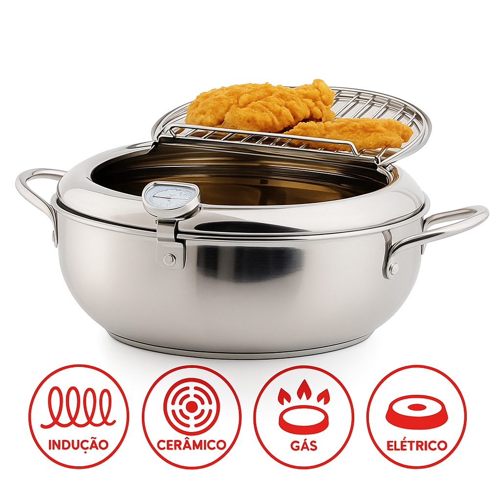 🔥 TrendFritadeira Inox com Termômetro e Escorredor de Óleo 🎉