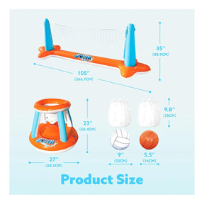Arena Aquática PoolCandy - Conjunto Inflável de Basquete + Vôlei para Piscina