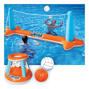 Arena Aquática PoolCandy - Conjunto Inflável de Basquete + Vôlei para Piscina
