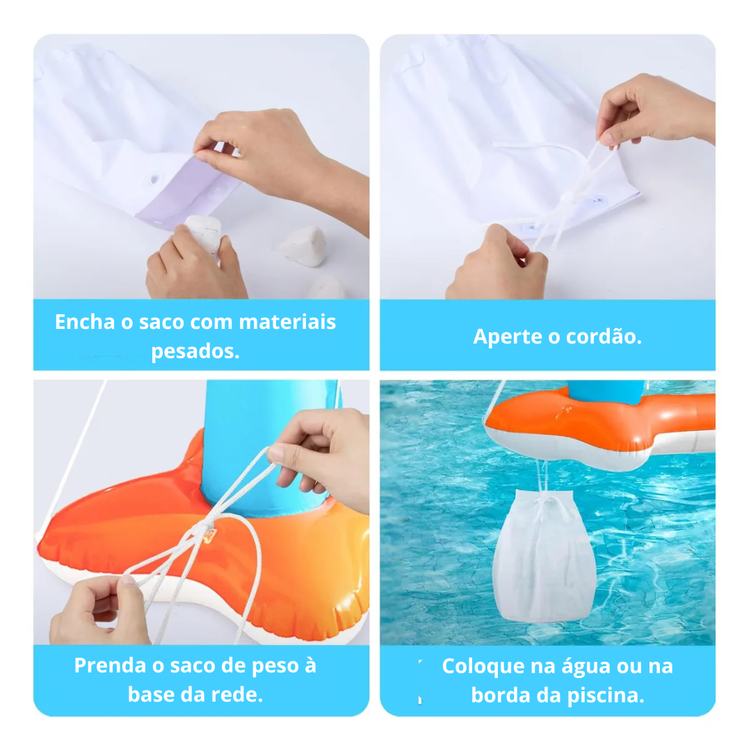 Arena Aquática PoolCandy - Conjunto Inflável de Basquete + Vôlei para Piscina