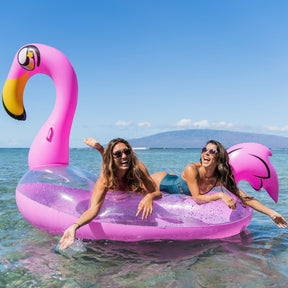 Boia Inflável Flamingo Gigante com Glitter Holográfico – PoolCandy