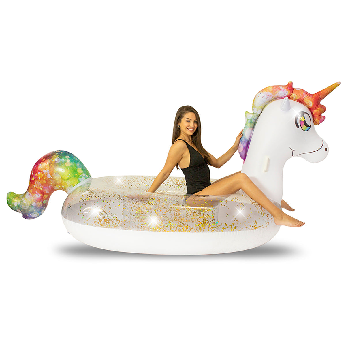 Boia Gigante Unicórnio Arco-Íris com Glitter – PoolCandy