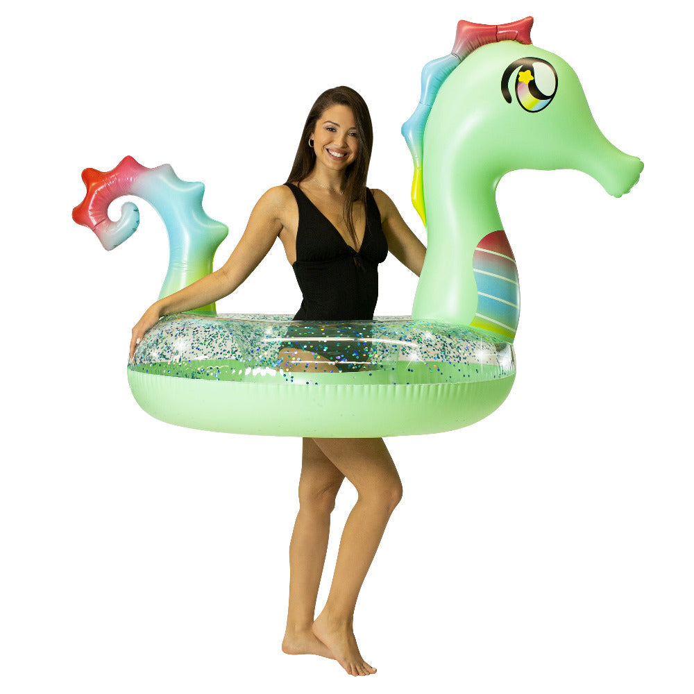 Boia de Piscina Inflável com Porta-Copos – Cavalo-Marinho Glitter PoolCandy