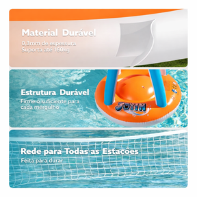 Arena Aquática PoolCandy - Conjunto Inflável de Basquete + Vôlei para Piscina