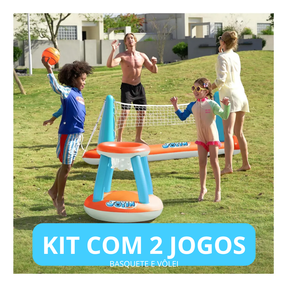 Arena Aquática PoolCandy - Conjunto Inflável de Basquete + Vôlei para Piscina