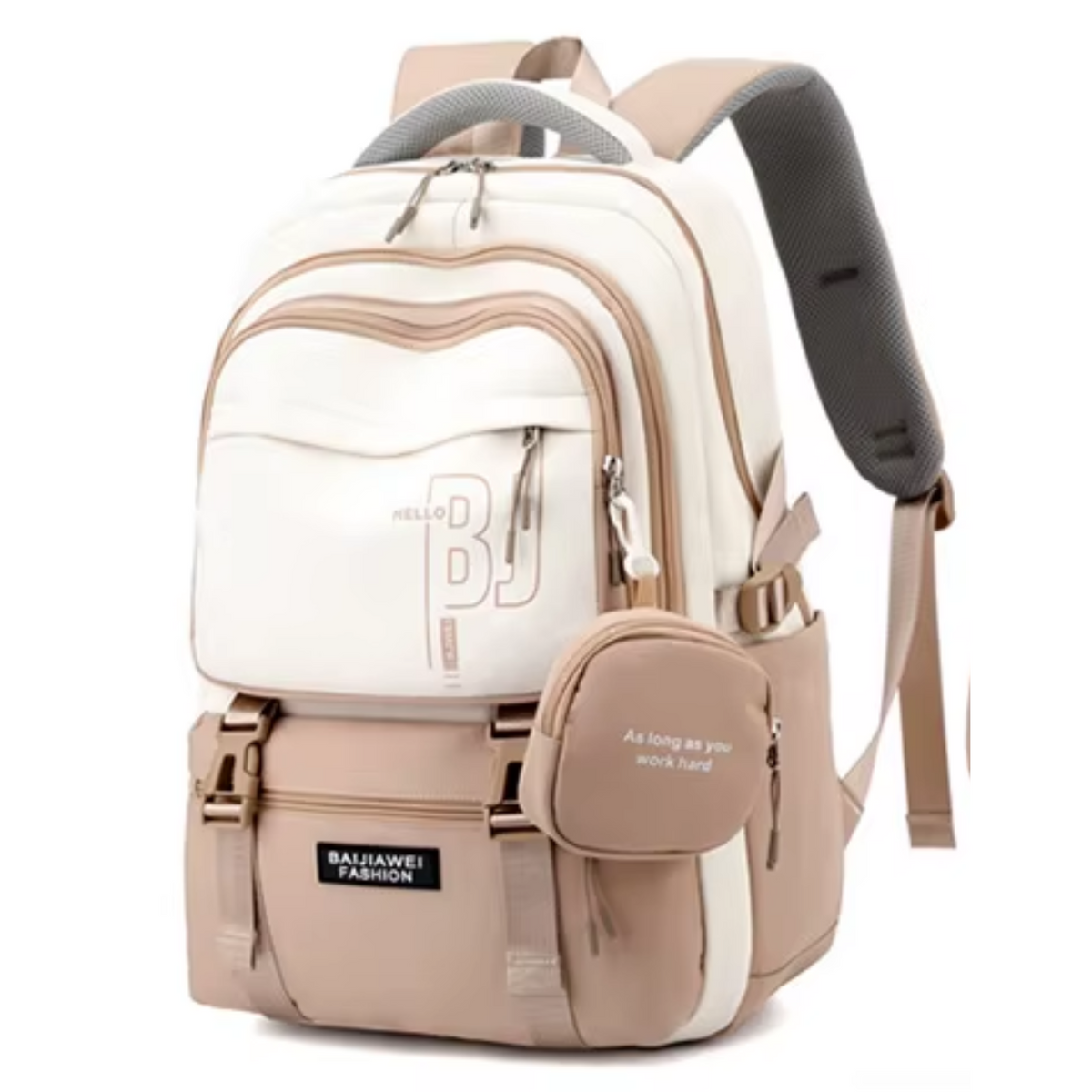 Mochila Escolar Feminina Bege Premium BaijiStar + Mini Bolsa Inclusa